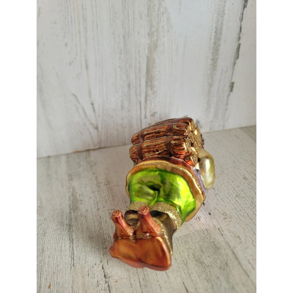 Vintage woodland Santa Claus blown glass glitter bird ornament Xmas unique